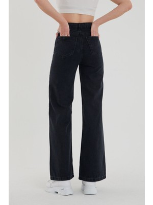 Trn JNS Kadın Siyah Süper Yüksek Bel Bol Paça Jeans - Likralı Wide Leg Kot Pantolon