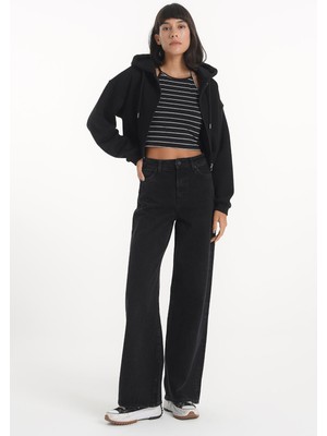 Trn JNS Kadın Süper Yüksek Bel Geniş Paça Wide Leg Jeans Pantolon