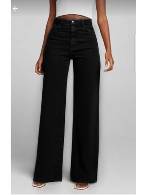 Trn JNS Kadın Denim Kot Pantolon Siyah Yüksek Bel Bol Paça Modeli ile Her Kıyafetle Uyumlu