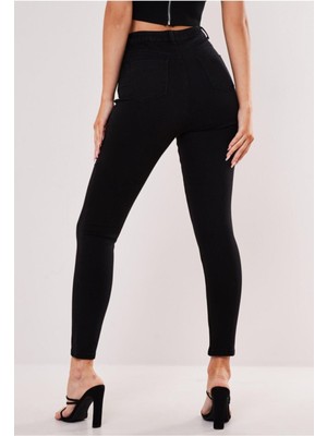 Livik Maya  Kadın Siyah Solmayan Yüksel Bel Likralı Toparlayıcı Skinny Jeans Pantalon