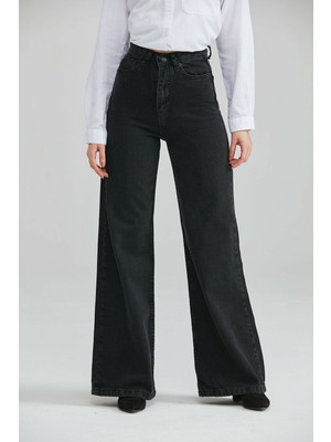 Trn JNS Siyah Süper Yüksek Bel Wide Leg Jeans - Solmaz Kumaş