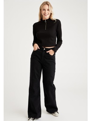 Trn JNS 90's Likralı Süper Yüksek Bel Salaş Jeans Palazzo Pantolon