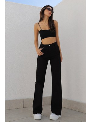 Trn JNS Likralı Süper Yüksek Bel Wide Leg Jeans Salaş Geniş Paça Kot Pantolon (Süper Yüksek)