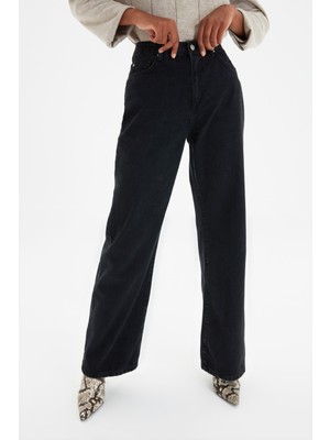 Trn JNS Kadın Siyah Yüksek Bel Geniş Paça Wide Leg Kot Pantolon