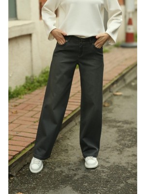 Trn JNS Kadın Süper Yüksek Bel Geniş Paça Wide Leg Jeans Pantolon