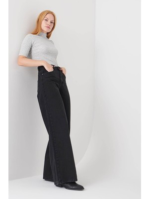 Trn JNS Kadın Süper Yüksek Bel Geniş Paça Wide Leg Jeans Pantolon