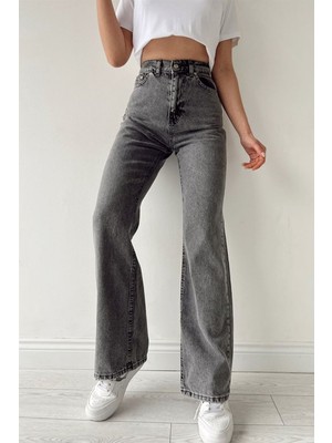 Livik Ildo Kadın  Füme Yüksek Bel Bol Paça Denim Kot Pantolon
