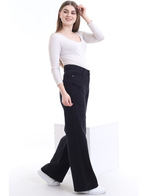 Trn JNS Kadın Süper Yüksek Bel Geniş Paça Wide Leg Jeans Pantolon