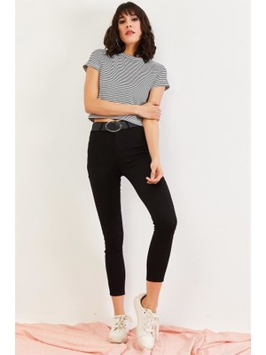 Livik Solmayan Siyah Süper Skinny  Jeans Kot Pantolon (Dar Paça)