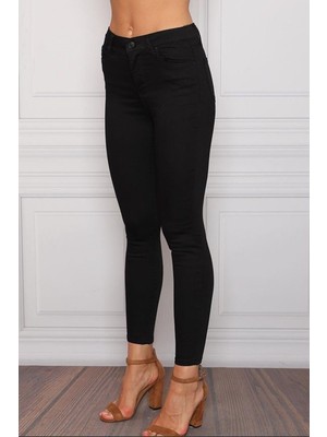 Livik Renk Vermeyen Siyah Süper Skinny  Jeans Kot Pantolon (Kapkara)