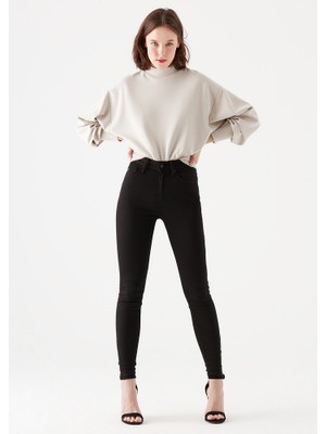 Livik Renk Vermez Siyah Extra Skinny  Jeans Kot Pantolon (Solmayan Kumaş)