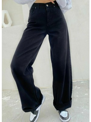 Livik Siyah Yüksek Bel Wideleg Jean Pantalon