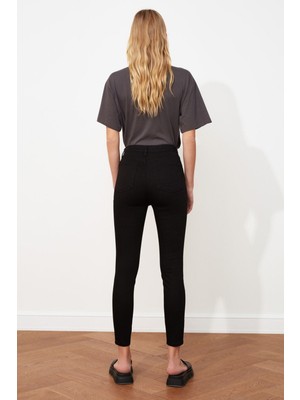 Livik Deli Dolu Siyah Solmaz Kot Pantolon Ince Gösteren Skinny Jean (Simsiyah)