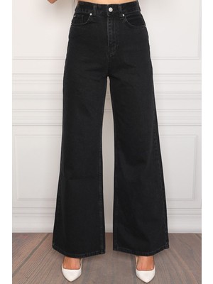 Trn JNS Kadın Süper Yüksek Bel Geniş Paça Wide Leg Jeans Pantolon