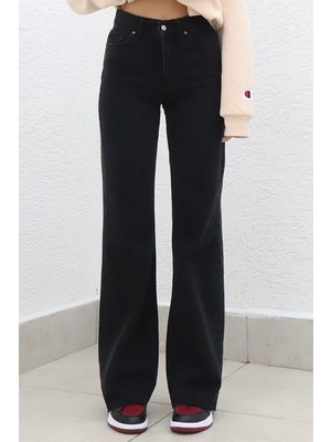 Trn JNS Kadın Süper Yüksek Bel Geniş Paça Wide Leg Jeans Pantolon
