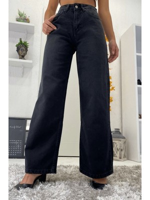 Trn JNS Kadın Süper Yüksek Bel Geniş Paça Wide Leg Jeans Pantolon