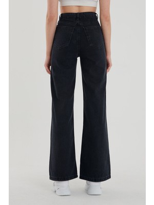 Trn JNS Kadın Siyah Süper Yüksek Bel Bol Paça Jeans - Likralı Wide Leg Kot Pantolon