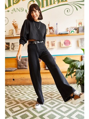 Trn JNS  salaş Süper Yüksek Bel Wide Leg Power Likralı Palazzo Jeans