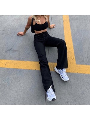 Livik Mabel Siyah Likralı Süper Yüksek Bel Salaş Paça , Palazzo Pantolon