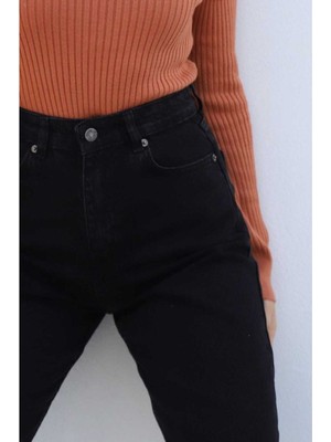 Livik Pablo Kadın Solmayan Siyah Yüksek Bel Bol Paça Denim Kot Pantolon- Bol Kesim