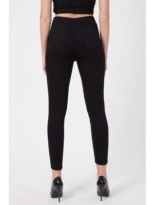 Ramrod Rose Siyah Kot Pantolon Dar Paça Yüksek Bel - Simsiyah Skinny Jeans Black Jean Solmayan Siyah