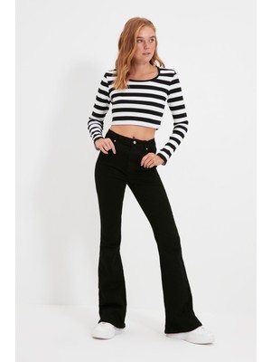 Ramrod Bianca Yüksek Bel Ispanyol Paça Solmayan Siyah Jeans Kot Pantolon