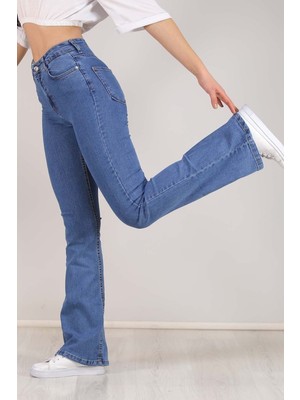 Ramrod Orta Mavi Indila Yüksek Bel Flare  Jeans