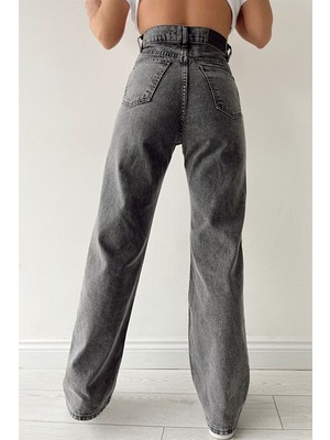 Ramrod  Pakel Füme Likralı Süper Yüksek Bel Salaş Jeans Palazzo Pantolon-Wide Leg