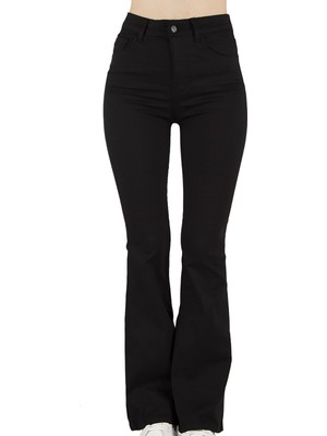 Ramrod Kadın Siyah Yüksek Bel Ispanyol Paça Pantolon Hrmy (Solmaz)