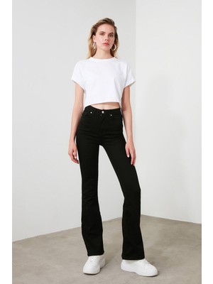 Ramrod Manolya Yüksek Bel Ispanyol Paça Solmayan Siyah Jeans Kot Pantolon (Toparlayıcı)