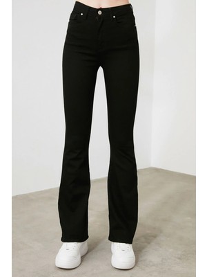 Ramrod Kadın Yüksek Bel Flare Jeans Siyah Renk Vermez İspanyol Paça Kot Pantolon %97 Pamuk