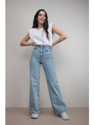 Ramrod Mavi Kar Yıkamalı  Wide Leg Jeans Salaş  Bol Paça  Kot Pantolon