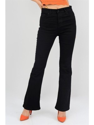 Ramrod Likralı Siyah Ispanyol Paça Jeans Kot Pantolon