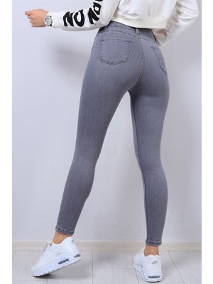 Ramrod Kadın Gri Süper Skinny Jeans Esneme Özelliğiyle Rahat Kullanım Sunar