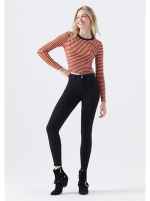 Ramrod Kadın Siyah Solmayan Yüksel Bel Likralı Toparlayıcı Skinny Jeans Pantalon