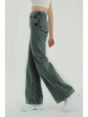 Ramrod  Kadın Donal Füme Likralı  Bol Paça Jean - Salaş Wide Leg Kot Pantolon
