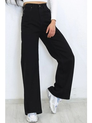 Livik Love Solmayan Siyah Likralı  Salaş Jean - Süper Yüksek Bel Bol Paça Kot Pantolon (Süper Yüksek)