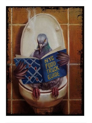 Ekart Tuvaletini Yapan Güvercin Model Ahşap Tablo