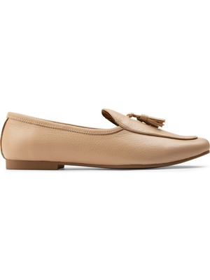 Deery Hakiki Deri Camel Rengi Püsküllü Kadın Babet