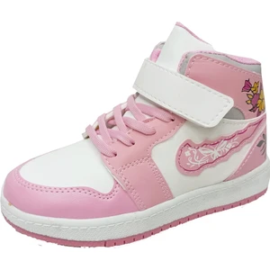 048 Deri Sneakers Kız Çocuk Spor Ayakkabı 31-35 Beyaz Pembe