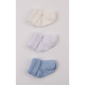 Ekru Beyaz Mavi Pamuklu 3'lü Bebek Çorabı