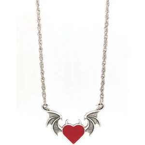 Antik Gümüş Kaplama Gotik Devil Red Heart Kolye