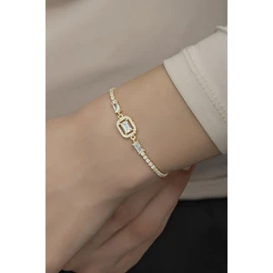 925 Ayar Gümüş Gold Suyolu Baget Taşlı Tektaş Bileklik