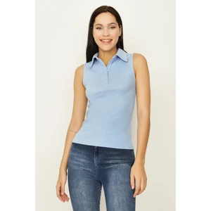 Select Moda Kadın Polo Yaka Kolsuz Örme Body