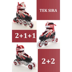 Kırmızı Ayarlanabilir 2+2 Işıklı Metal Alıştırma Pateni Taşıma Çantalı