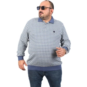 Büyük Beden Erkek Sweatshirt Polo Yaka 22714-INDIGO