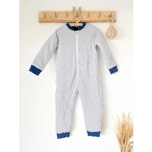 Key Kids Beyaz Ince Dikey Çizgili Pamuklu Bacakı Çocuk Uyku Tulumu