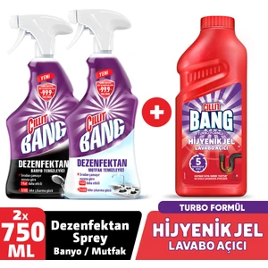 Cillit Bang Turbo Hijyenik Jel Lavabo Açıcı 500 ml + Mutfak Sprey 750 ml + Banyo Sprey 750 ml