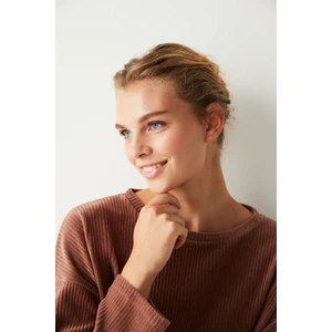 Kahverengi Bisiklet Yaka Uzun Kollu Bluz