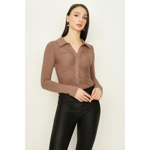 Select Moda Kadın Önü Büzgü Detaylı Fitilli Alttan Çıtçıtlı Body